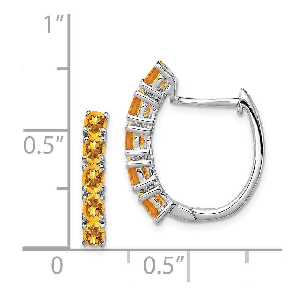 Sterling Silver Rhodium-plated Polished Citrine Hinged Hoop Earrings