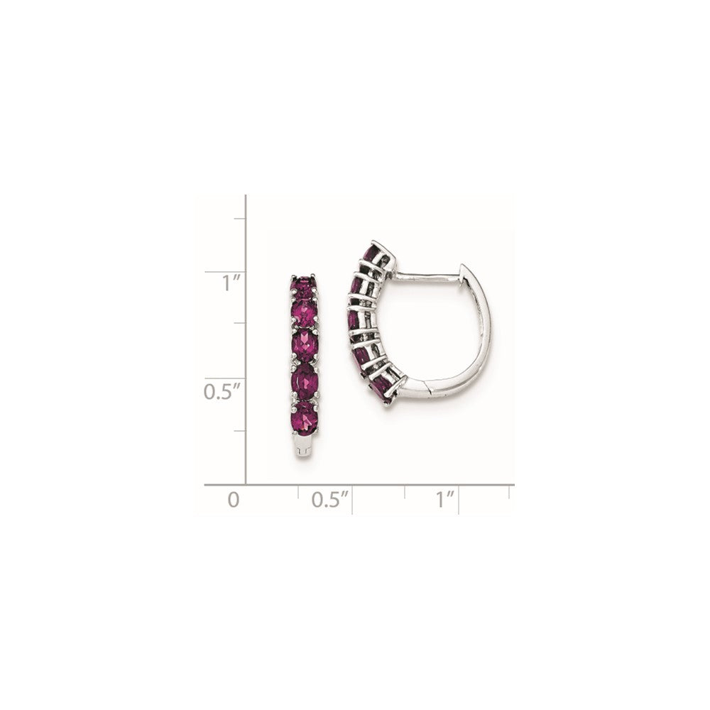 Sterling Silver Rhodium Polished Rhodolite Garnet Hinged Hoop Earrings