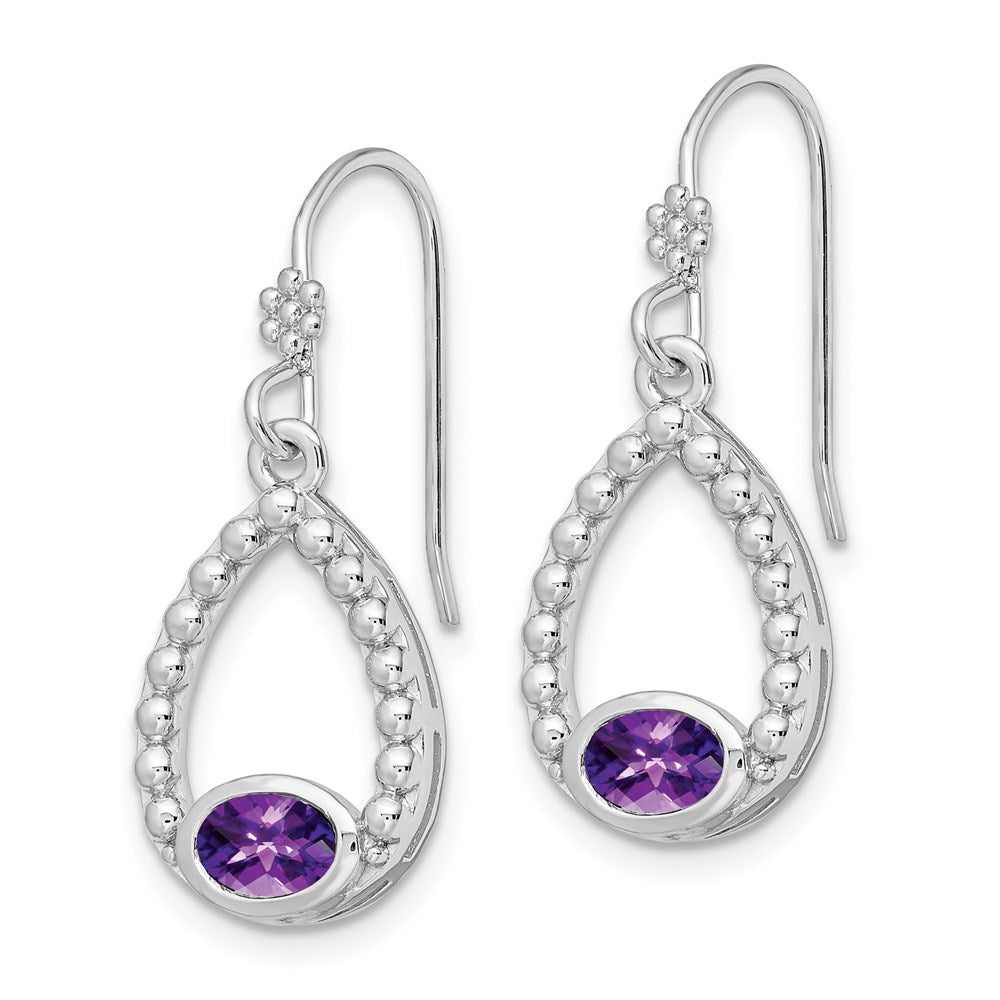 Sterling Silver Rhodium-plated Amethyst Shepherd Hook Dangle Earrings