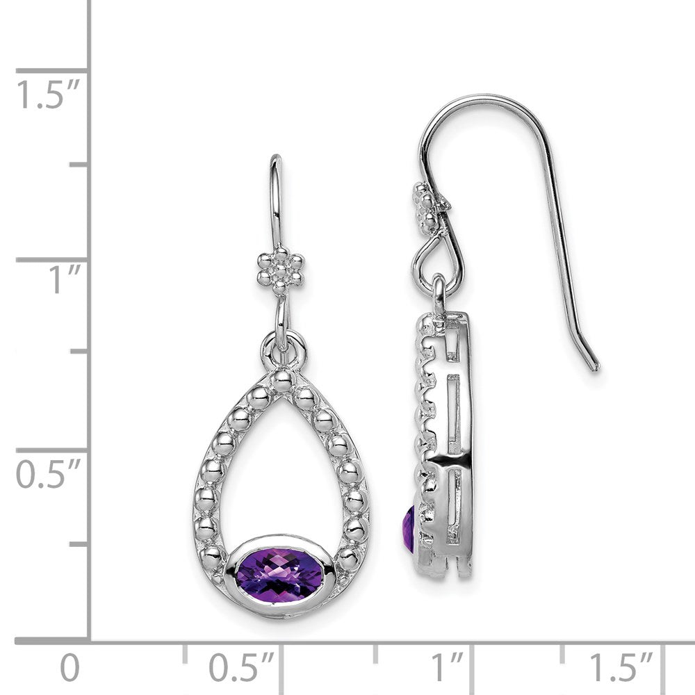 Sterling Silver Rhodium-plated Amethyst Shepherd Hook Dangle Earrings