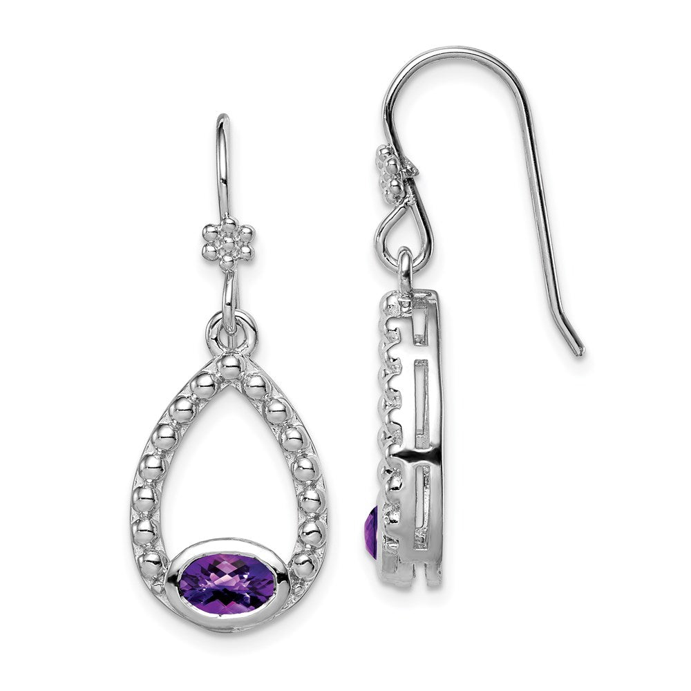 Sterling Silver Rhodium-plated Amethyst Shepherd Hook Dangle Earrings