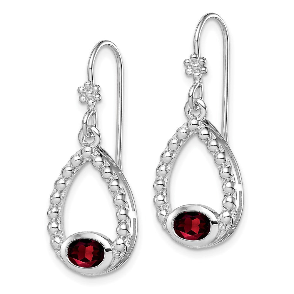 Sterling Silver Rhodium-plated Garnet Shepherd Hook Dangle Earrings