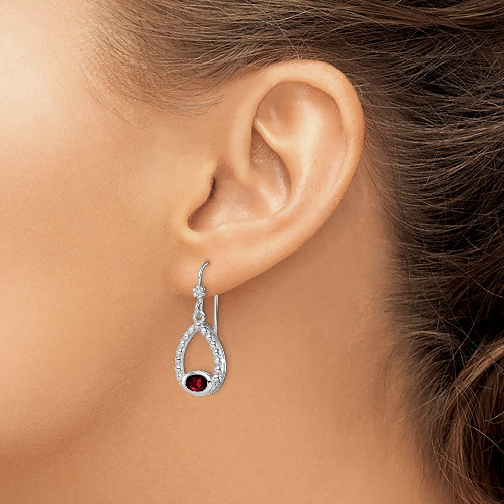 Sterling Silver Rhodium-plated Garnet Shepherd Hook Dangle Earrings