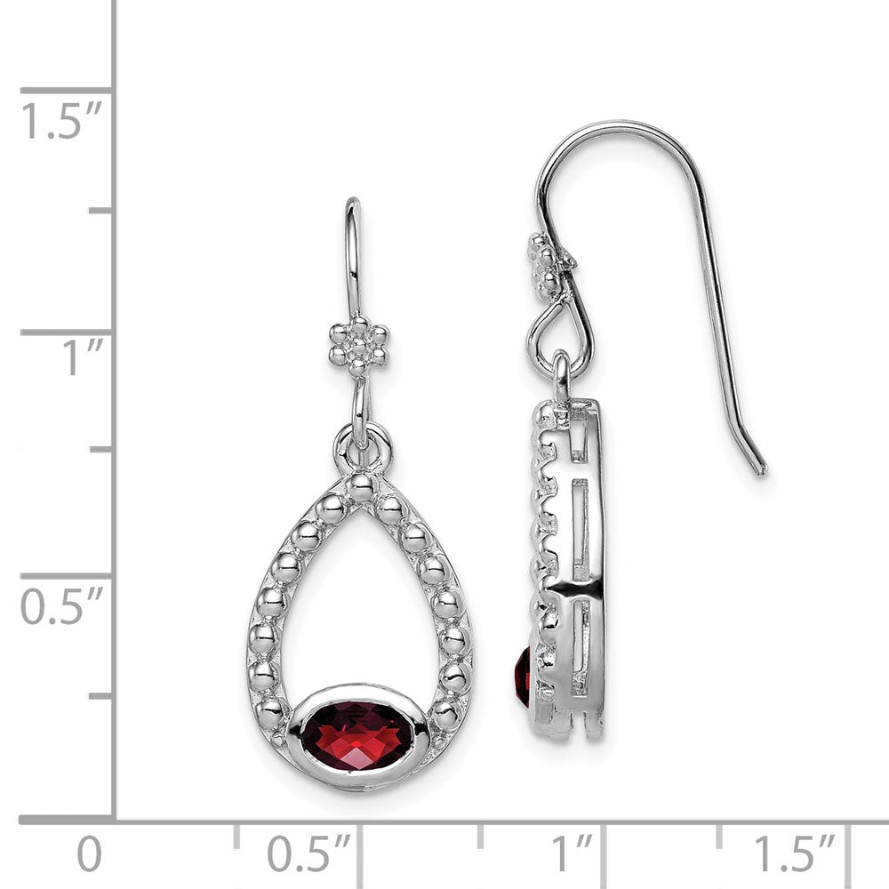 Sterling Silver Rhodium-plated Garnet Shepherd Hook Dangle Earrings