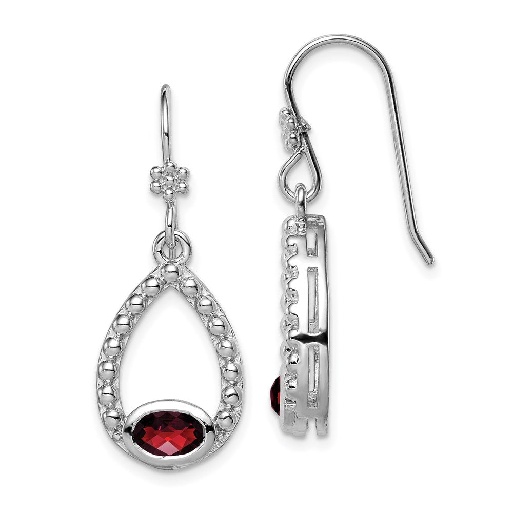 Sterling Silver Rhodium-plated Garnet Shepherd Hook Dangle Earrings