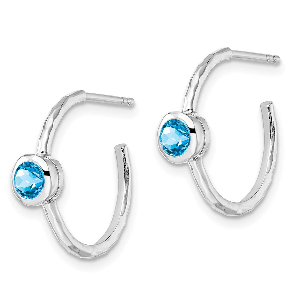 Sterling Silver Rhodium-plated w/Blue Topaz Post Hoop Earrings