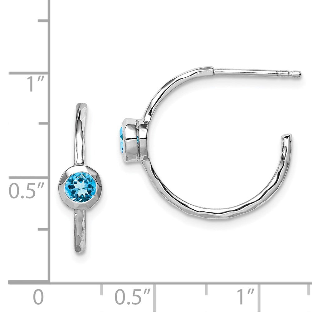 Sterling Silver Rhodium-plated w/Blue Topaz Post Hoop Earrings