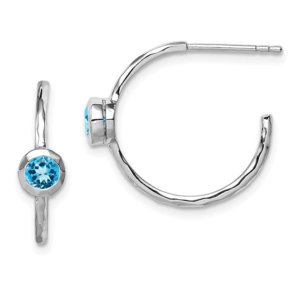 Sterling Silver Rhodium-plated w/Blue Topaz Post Hoop Earrings