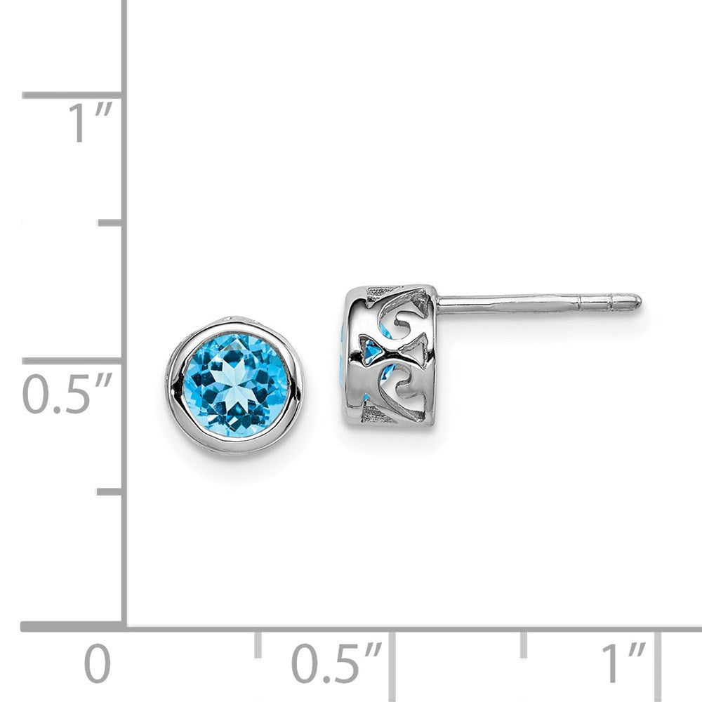 Sterling Silver Rhodium Polished Blue Topaz Round Post Earrings