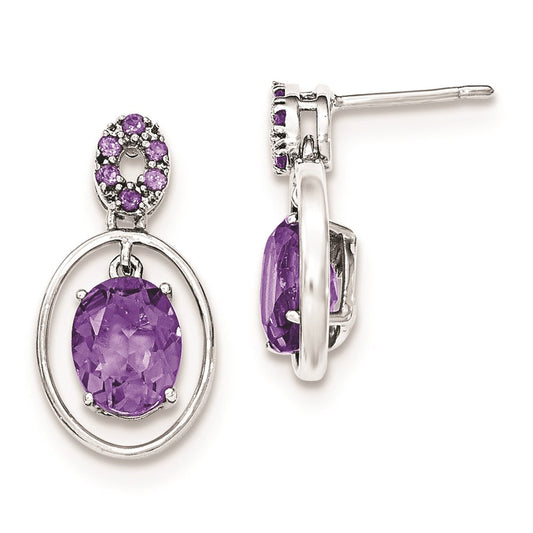 Sterling Silver Amethyst Post Dangle Earrings