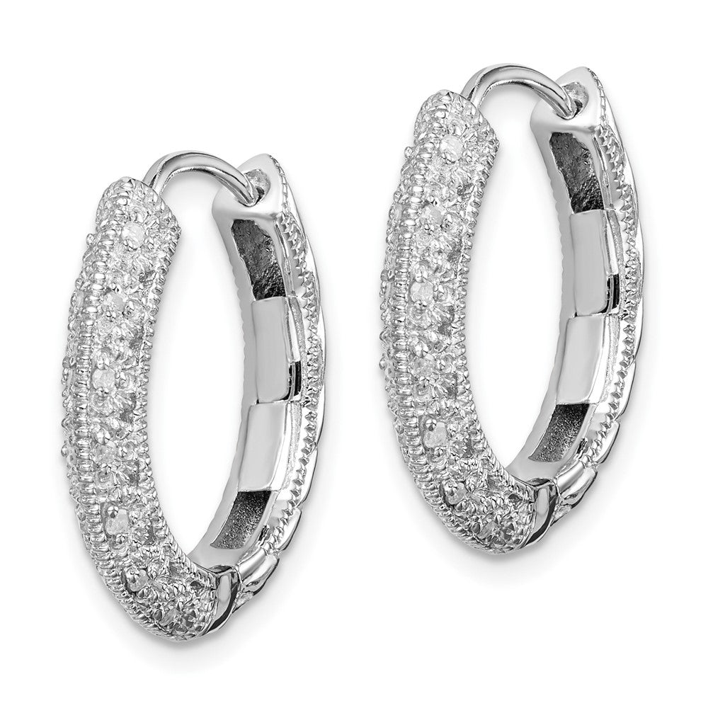 Sterling Silver Rhodium with Diamond Hinged Hoop Earrings