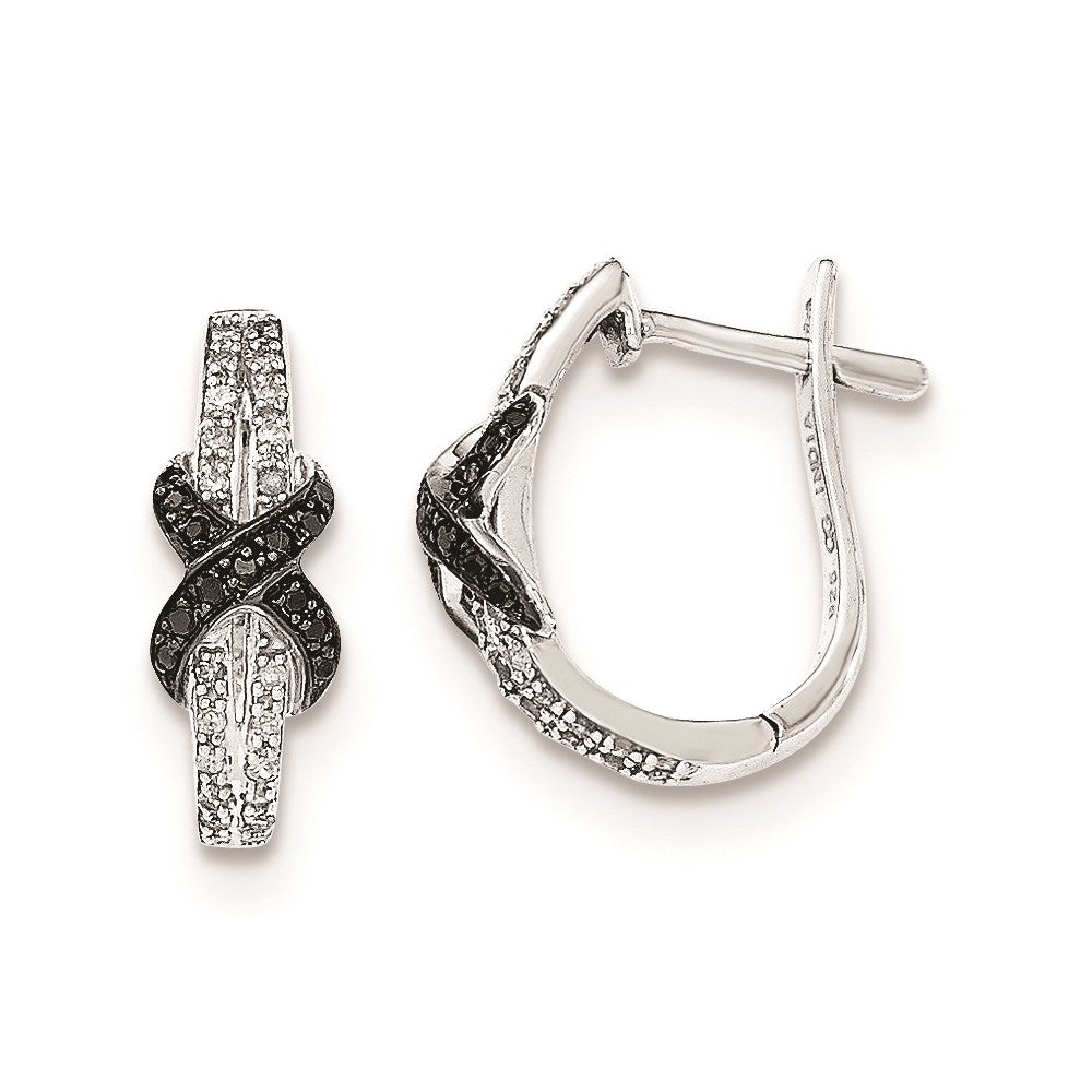 Sterling Silver White & Black Diamond Hinged Hoop Earrings