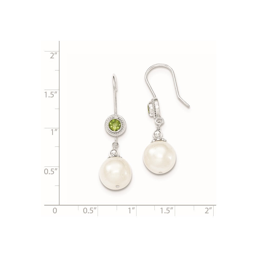 Sterling Silver Peridot FW Cultured Pearl Drop Earrings