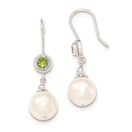 Sterling Silver Peridot FW Cultured Pearl Drop Earrings