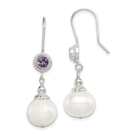 Sterling Silver Amethyst FW Cultured Pearl Dangle Earrings