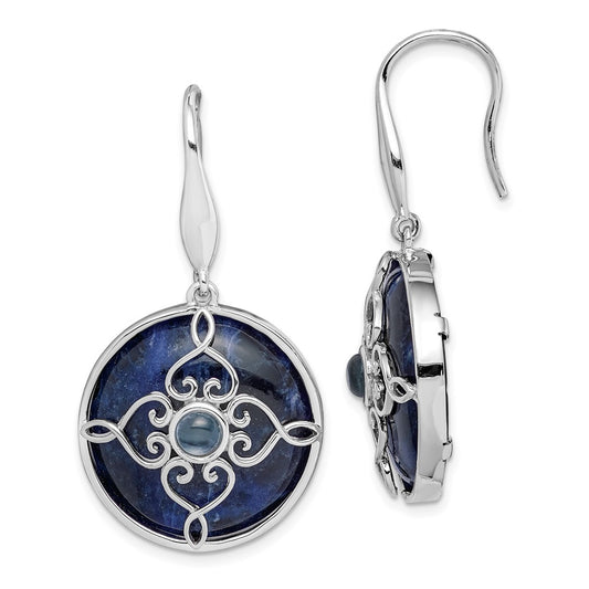 Sterling Silver Rhodium-plated w/Sodalite and Blue Topaz Earrings