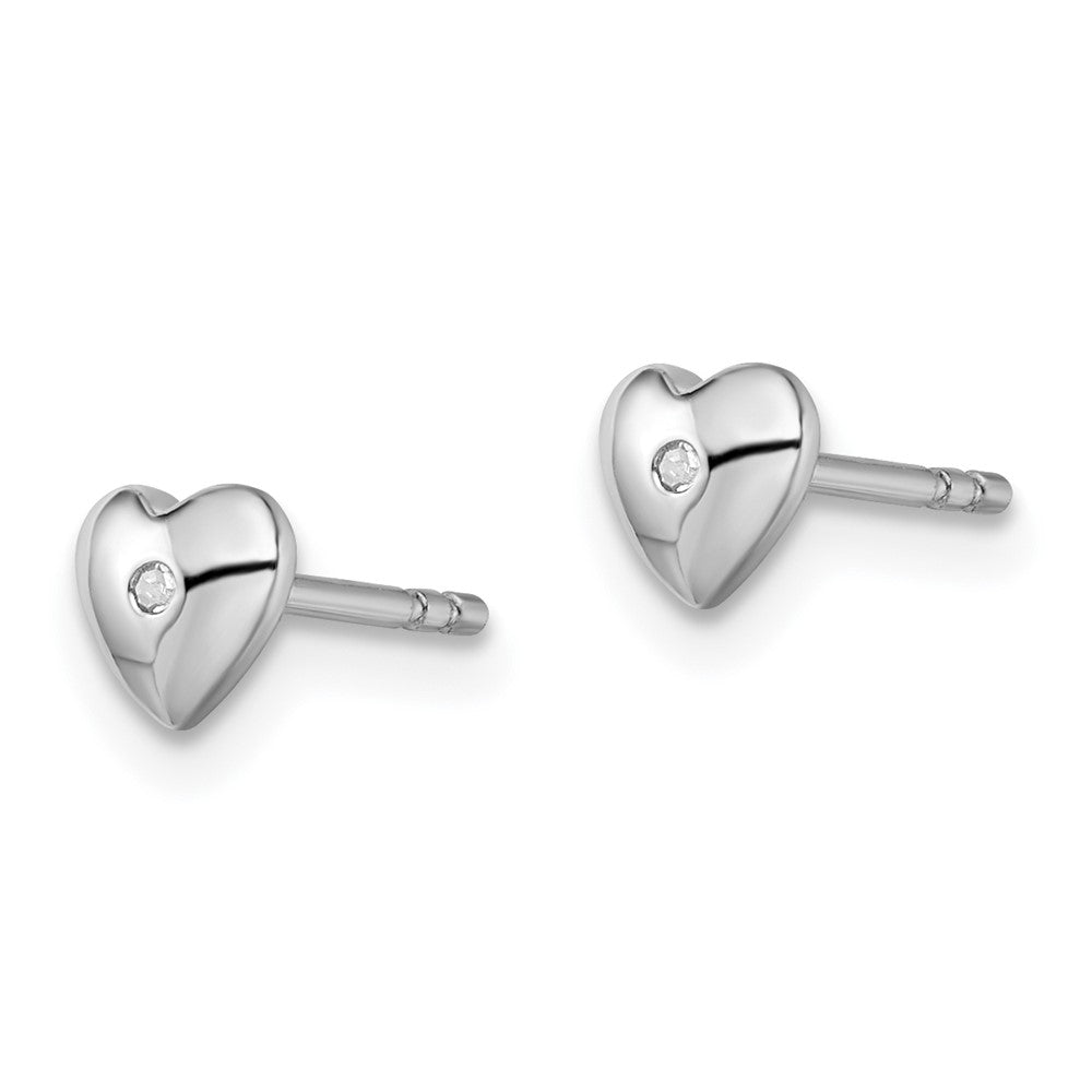 Sterling Silver Rhodium-plated Diamond Heart Post Earrings