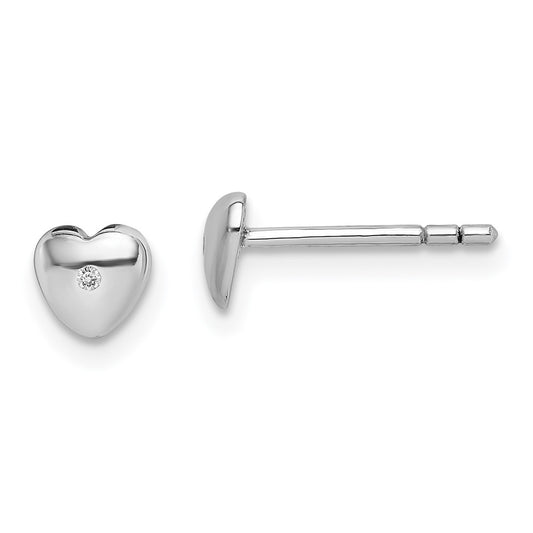 Sterling Silver Rhodium-plated Diamond Heart Post Earrings