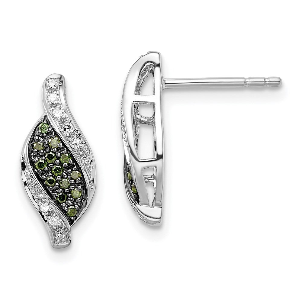 Sterling Silver Rhodium-plated Green/White Diamond Swirl Post Earrings