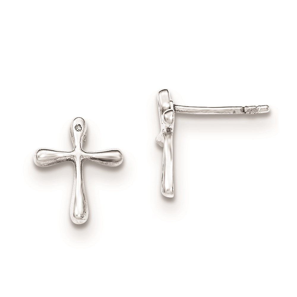 Sterling Silver Polished Diamond Cross Post Earrings