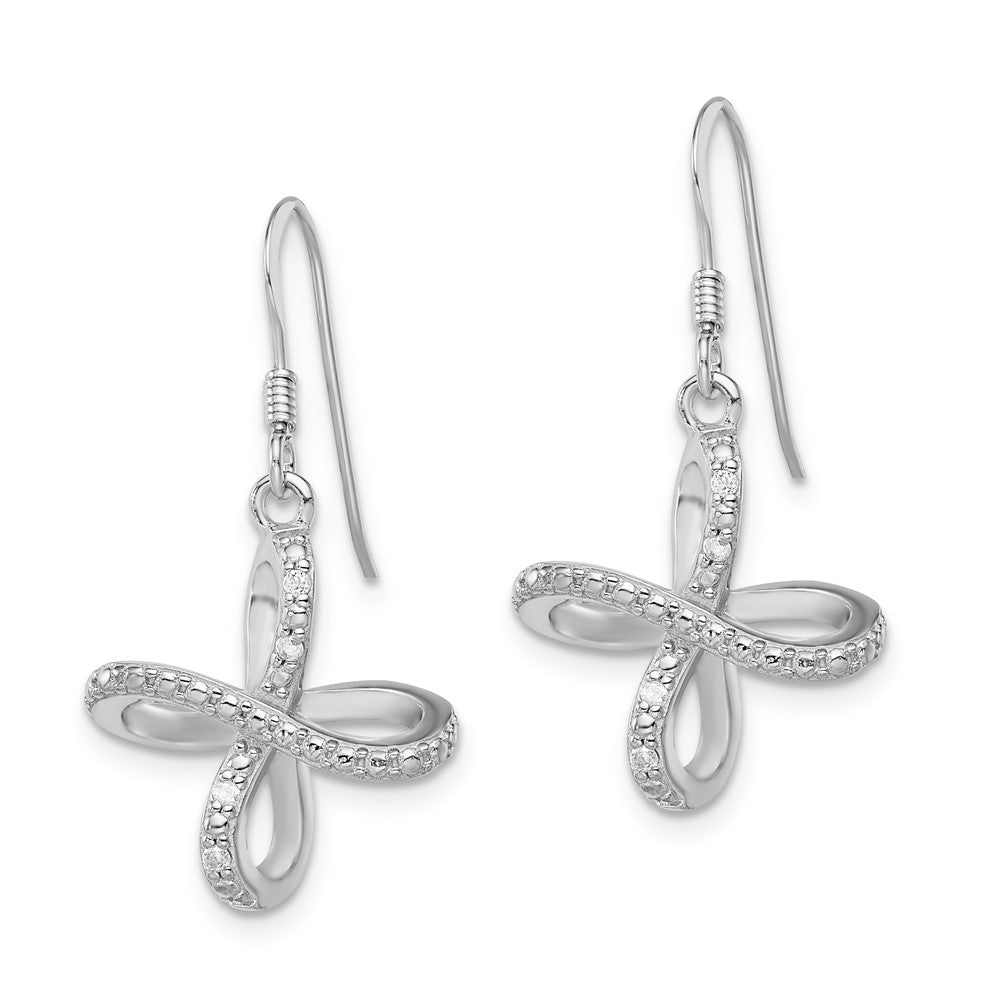 Sterling Silver Rhodium-plated Diamond Cross Shepherd Hook Earrings