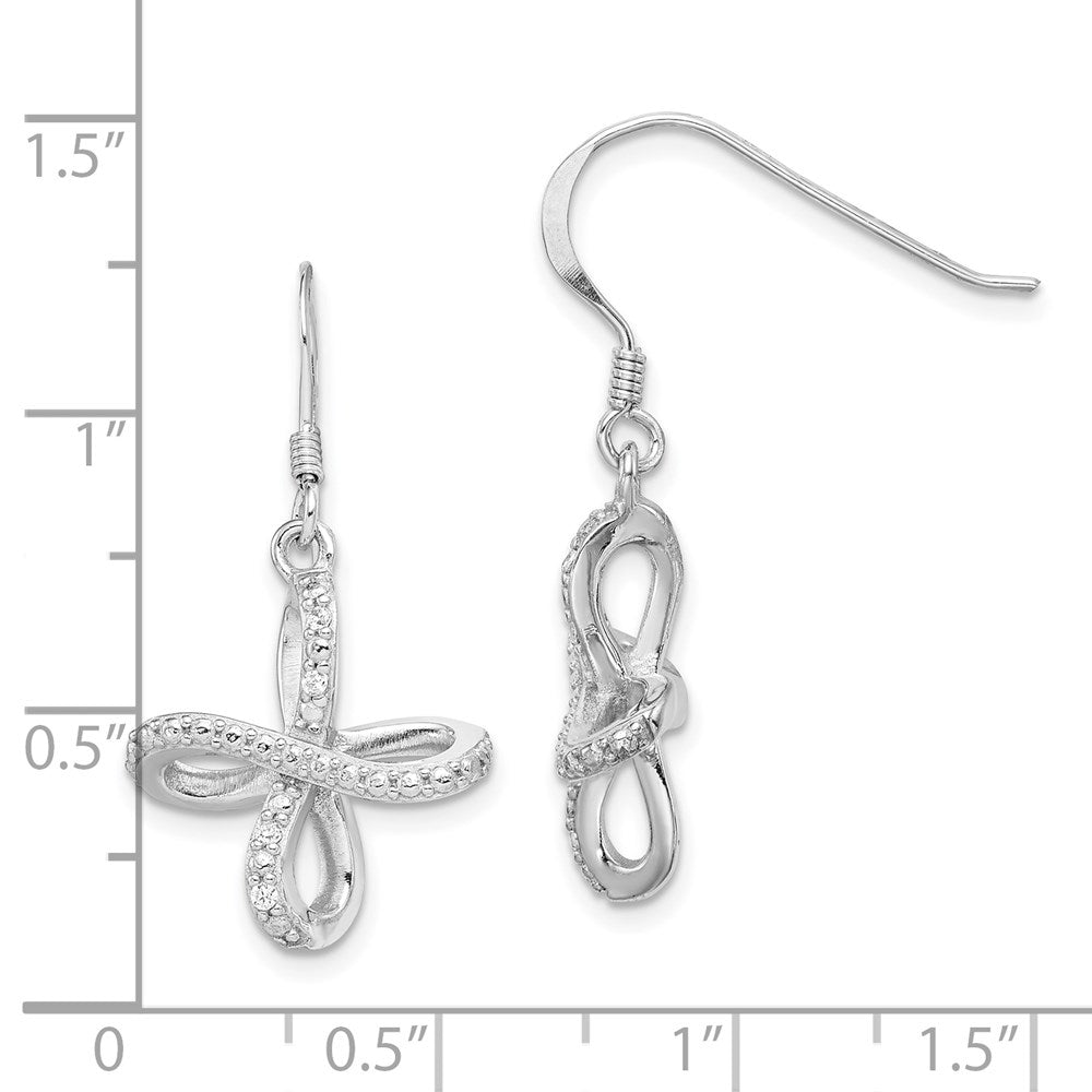 Sterling Silver Rhodium-plated Diamond Cross Shepherd Hook Earrings