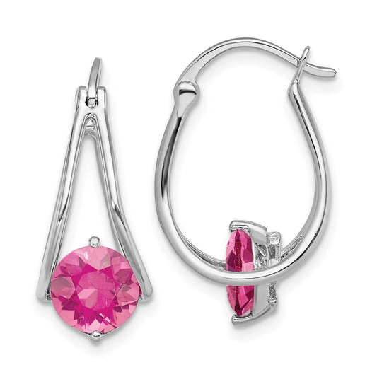 Sterling Silver Rhodium-plated Pink Topaz Earrings