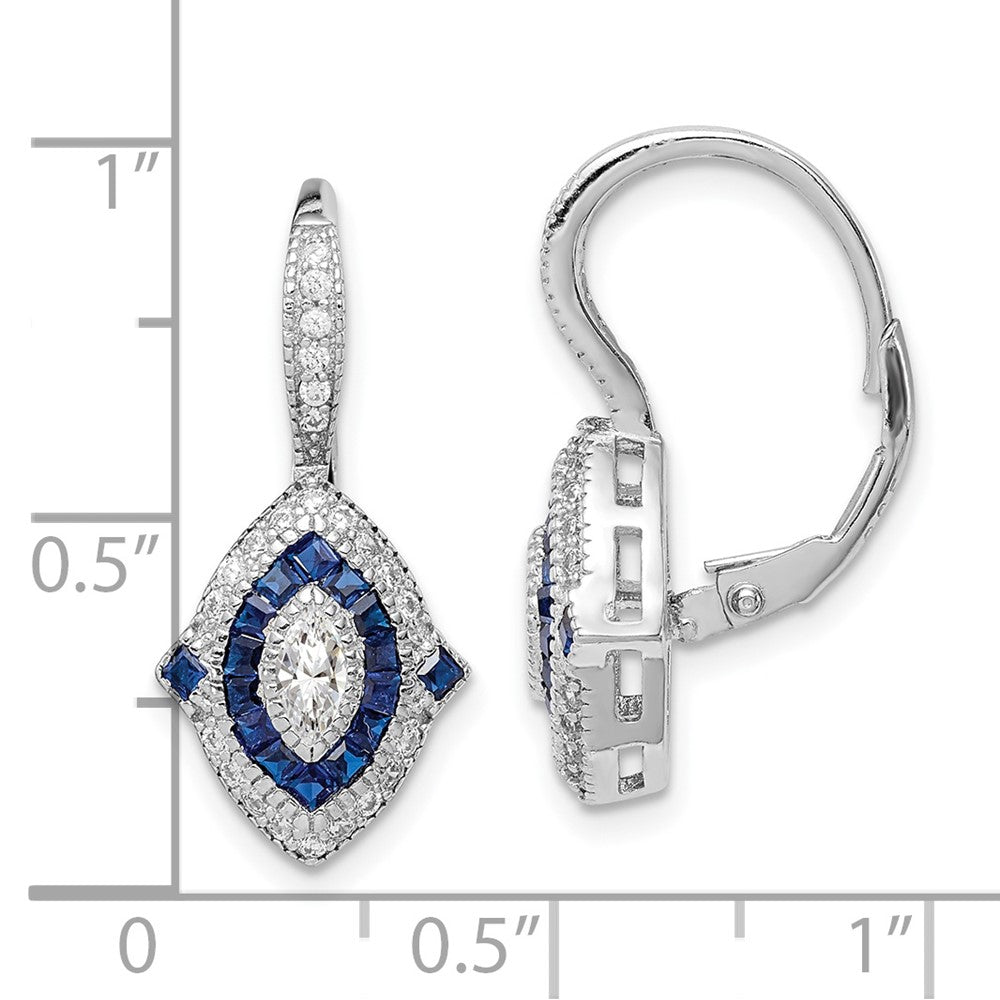 Sterling Silver Rhodium-plated CZ and Synthetic Blue Spinel Earrings