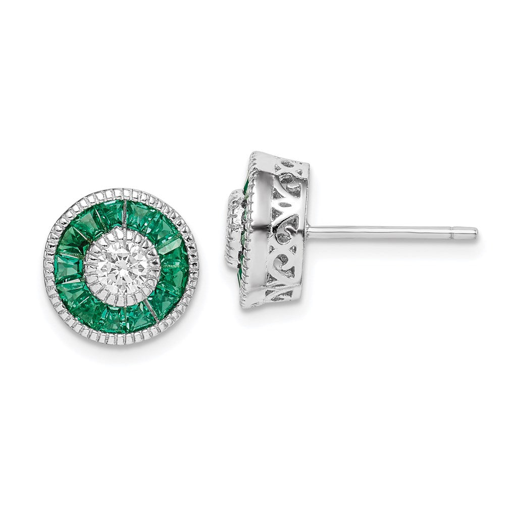 Sterling Silver Rhodium-plated CZ and Lab Cr.Green Spinel Earrings