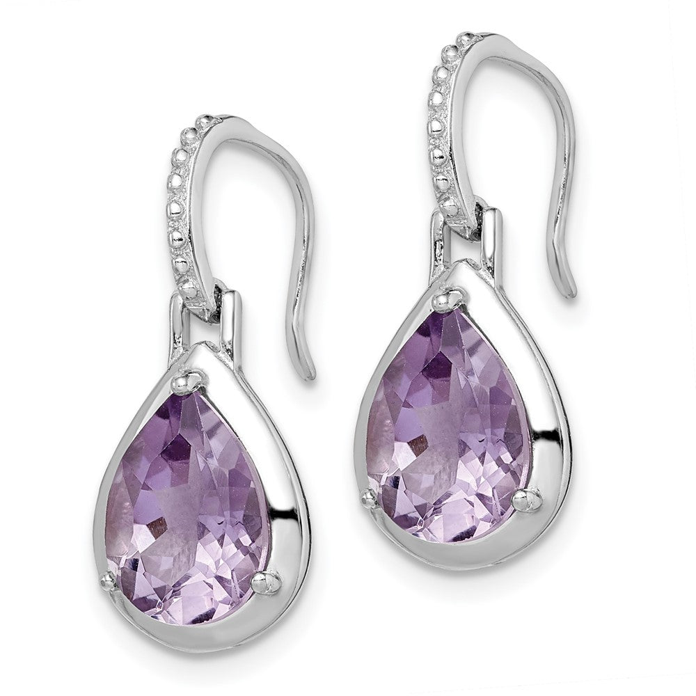 Sterling Silver Rhodium-plated Amethyst Teardrop Dangle Earrings