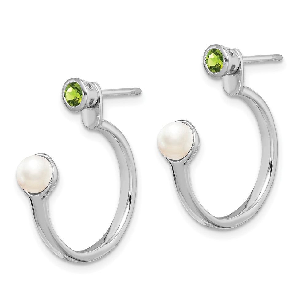 Sterling Silver Rhodium-plated FWC Pearl Peridot Front & Back Post Earrings