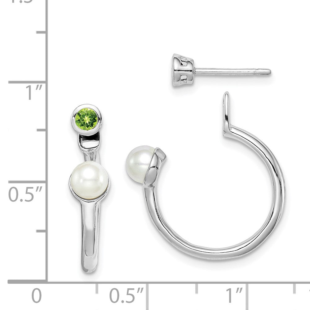 Sterling Silver Rhodium-plated FWC Pearl Peridot Front & Back Post Earrings