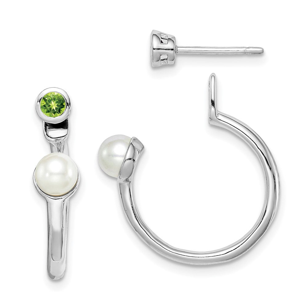 Sterling Silver Rhodium-plated FWC Pearl Peridot Front & Back Post Earrings