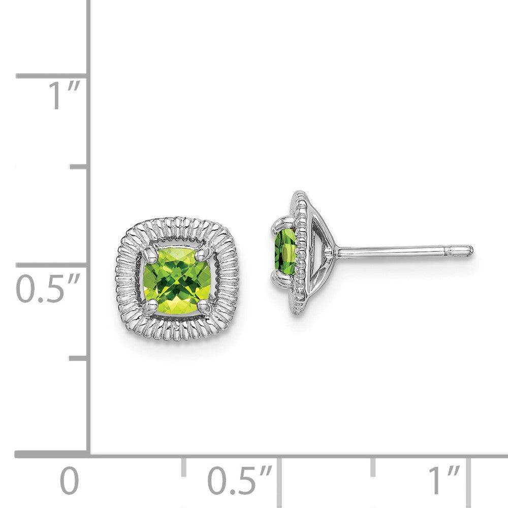 Sterling Silver Rhod-plat Peridot Square Post Earrings