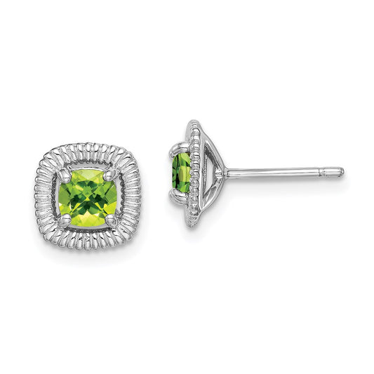 Sterling Silver Rhod-plat Peridot Square Post Earrings