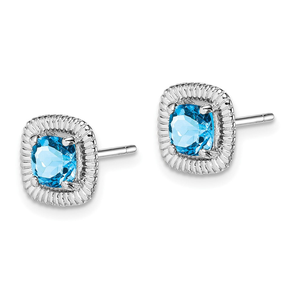 Sterling Silver Rhod-plat Light Swiss Blue Topaz Square Post Earrings