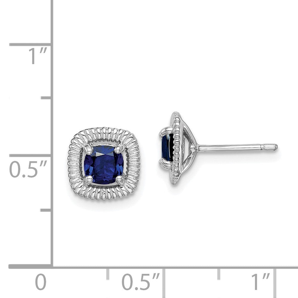 Sterling Silver Rhod-plat Created Sapphire Square Post Earrings