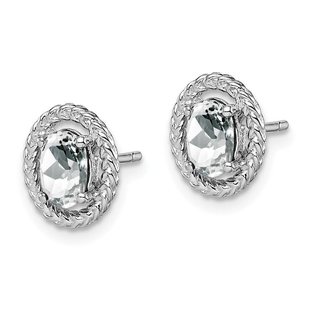 Sterling Silver Rhod-plat White Topaz Oval Post Earrings