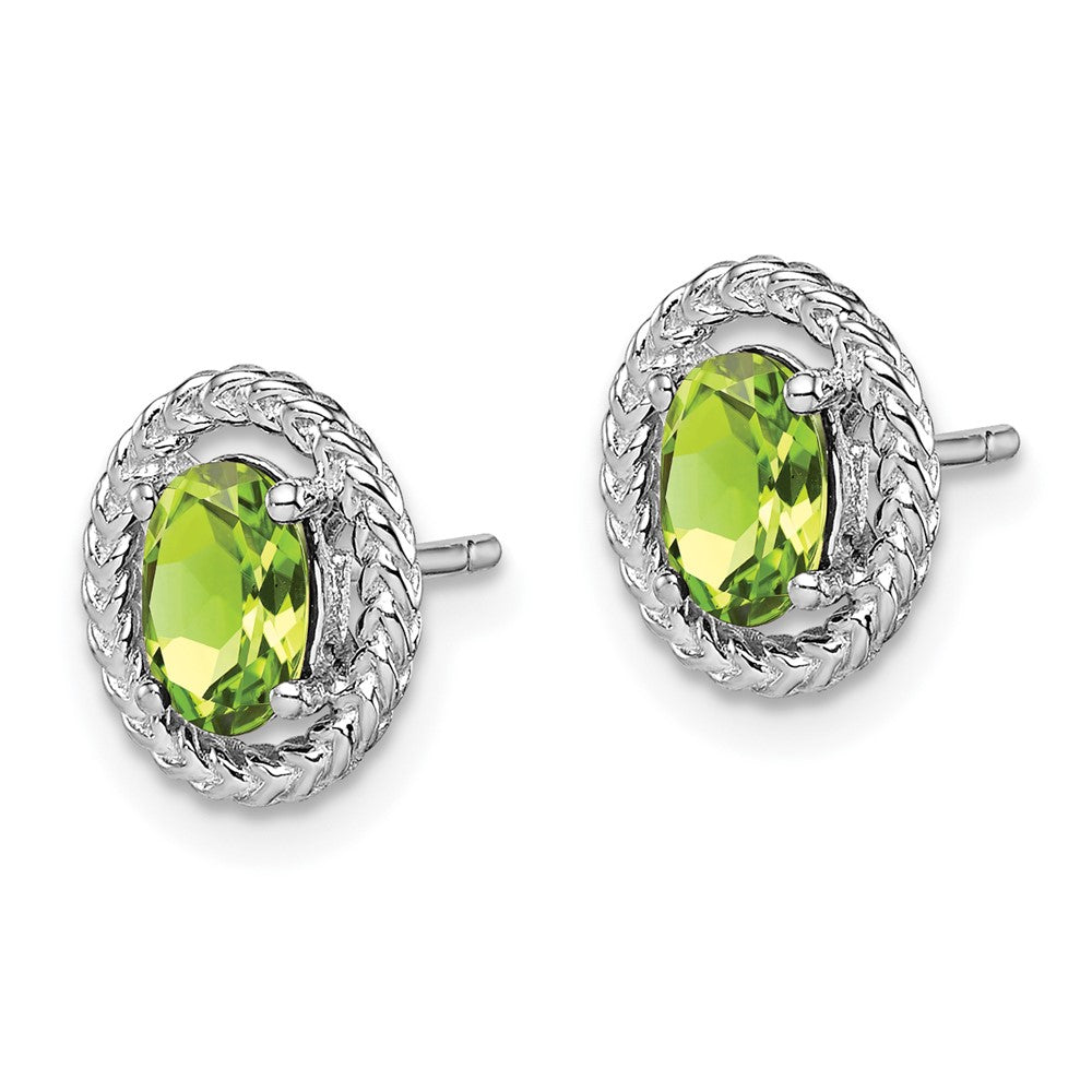 Sterling Silver Rhod-plat Peridot Oval Post Earrings