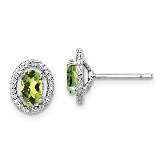 Sterling Silver Rhod-plat Peridot Oval Post Earrings