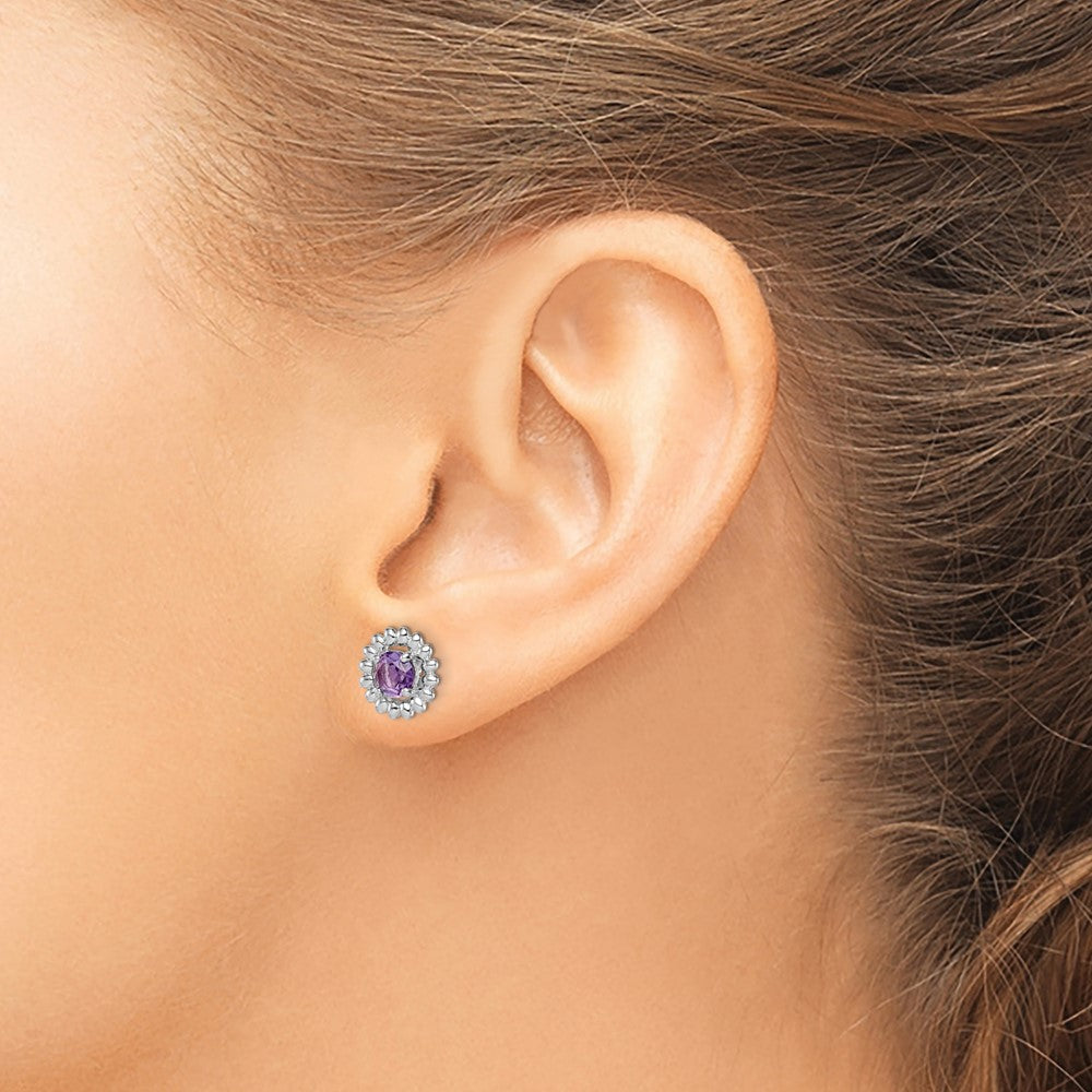 Sterling Silver Rhod-plat Amethyst Earrings