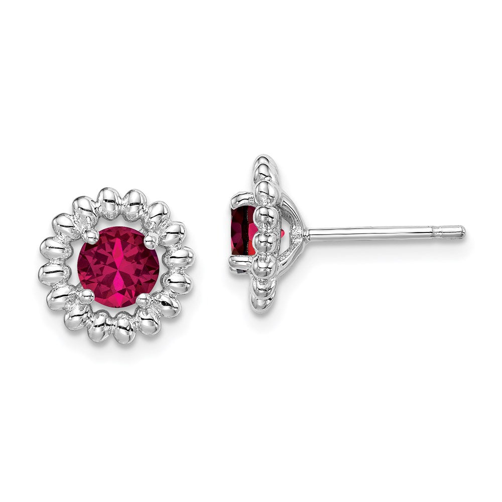 Sterling Silver Rhod-plat Created Ruby Earrings