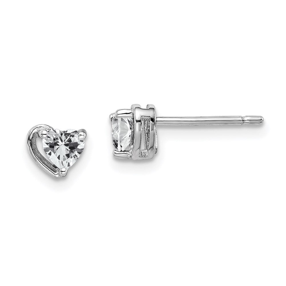 Sterling Silver Rhod-plated White Topaz Heart Post Earrings