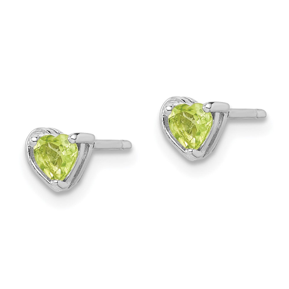 Sterling Silver Rhod-plated Peridot Heart Post Earrings