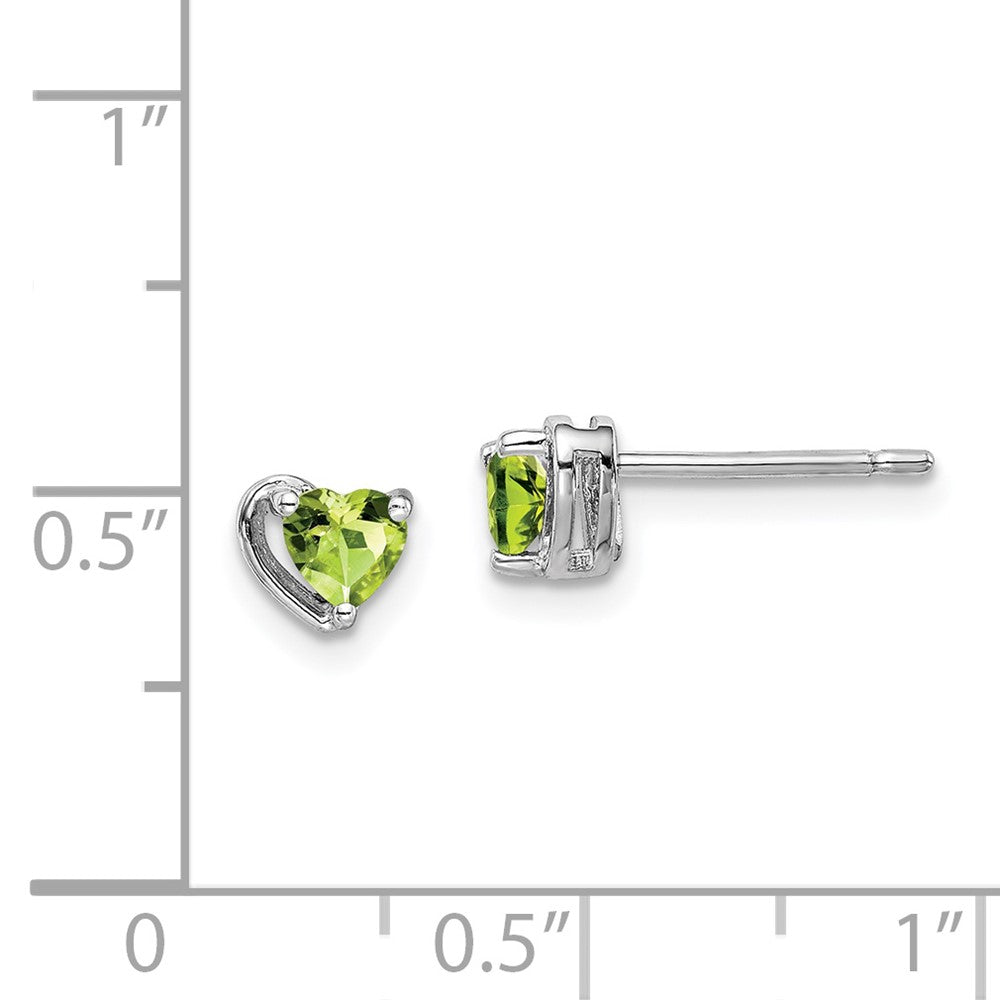 Sterling Silver Rhod-plated Peridot Heart Post Earrings