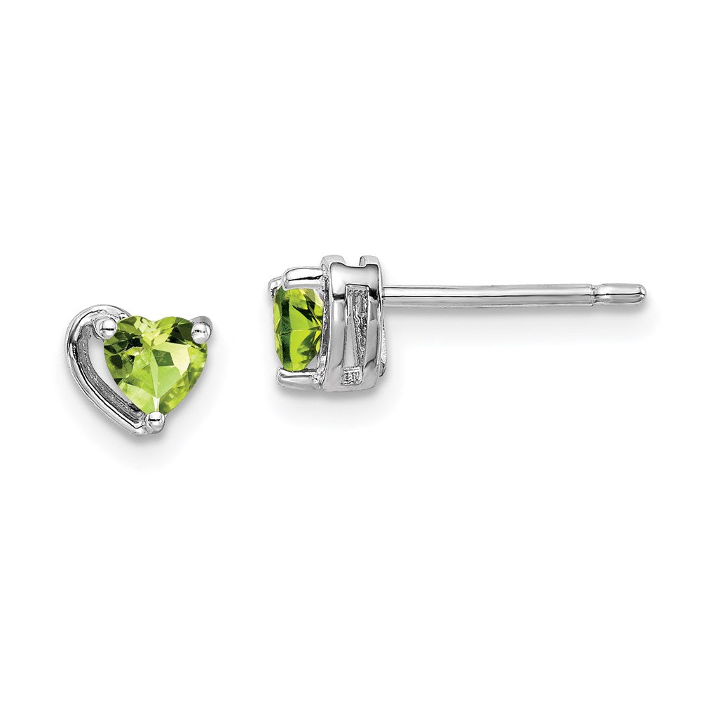 Sterling Silver Rhod-plated Peridot Heart Post Earrings