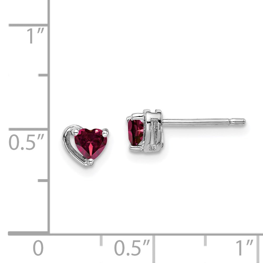 Sterling Silver Rhod-plated Created Ruby Heart Post Earrings