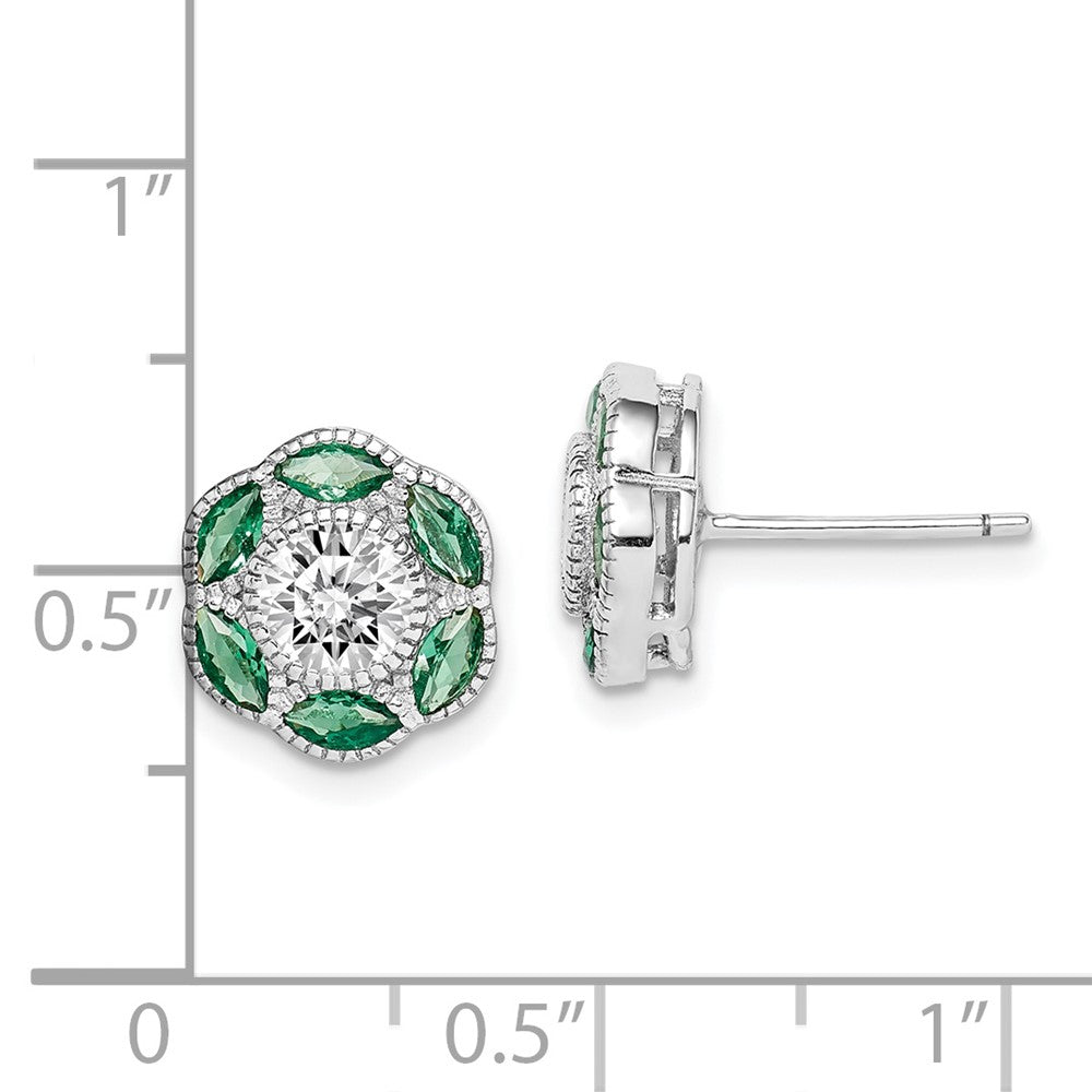 Sterling Silver Rhodium-plated Lab Cr. Green Spineland CZ Earrings