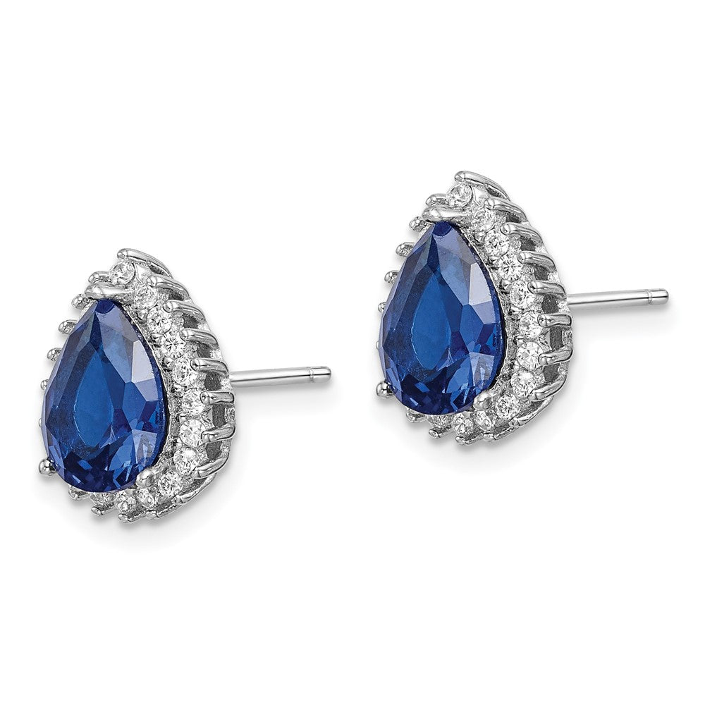 Sterling Silver Rhodium-plated Created Spinel and CZ Pear Post Earrings