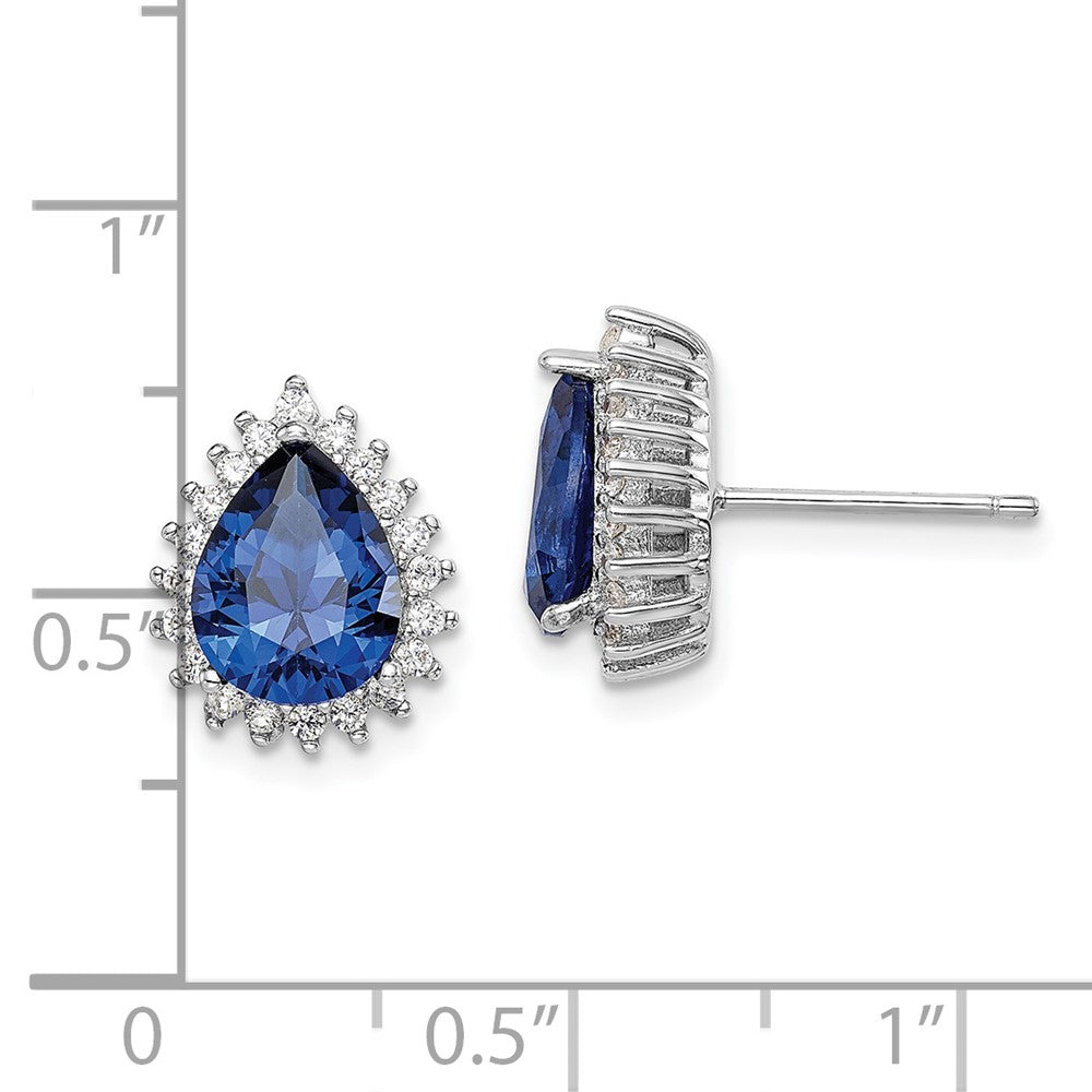 Sterling Silver Rhodium-plated Created Spinel and CZ Pear Post Earrings